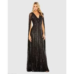 Mac Duggal 5915 Black Sequined V-Neck Gown with Cape Sleeves Dress Sz 10 NWOT